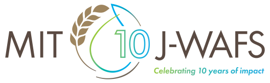 The J-WAFS special 10 year anniversary logo with a 10 inserted into the wheat and water drop icon and the tagline Celebrating 10 years of Impact