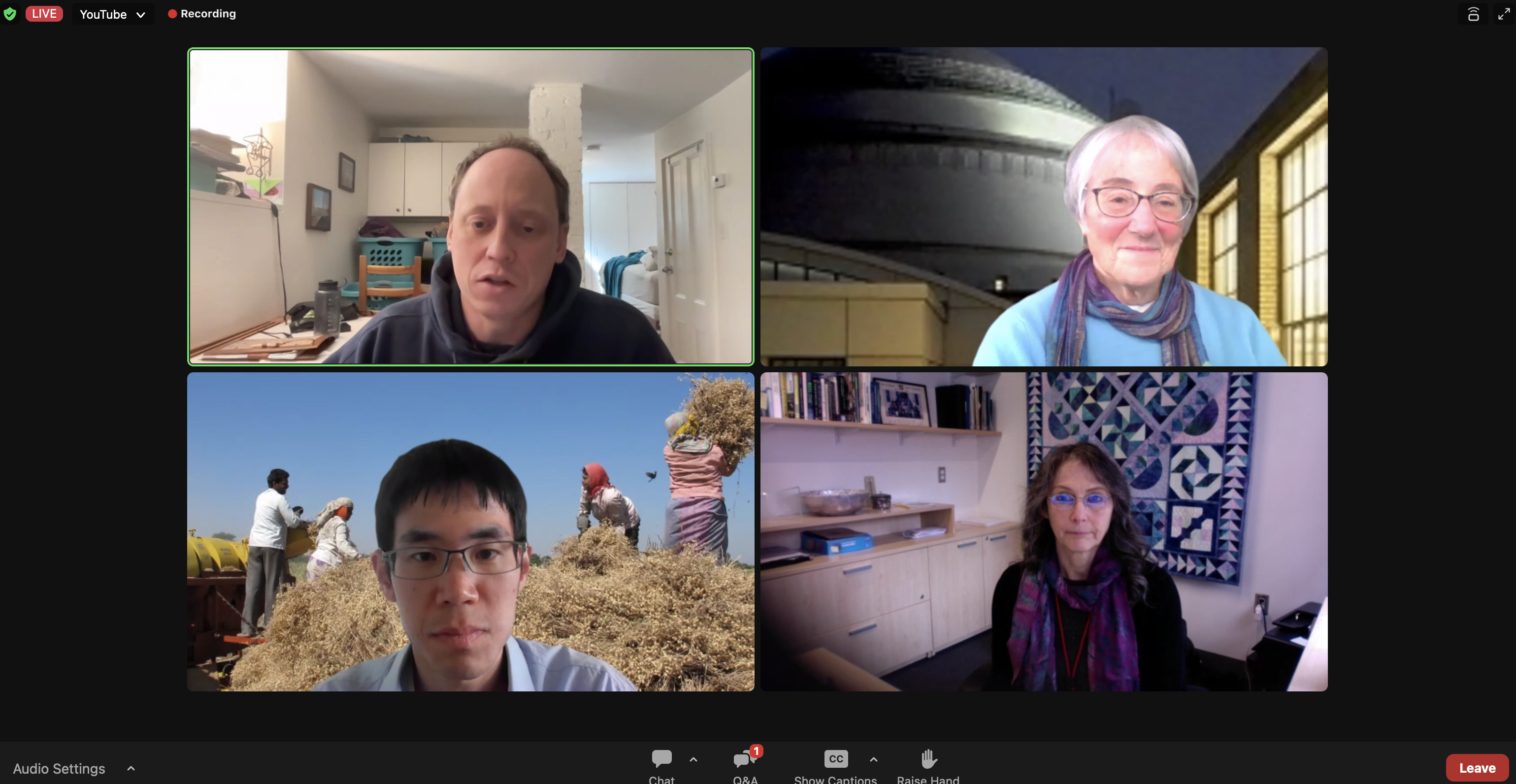 Screenshot of four people on a Zoom webinar