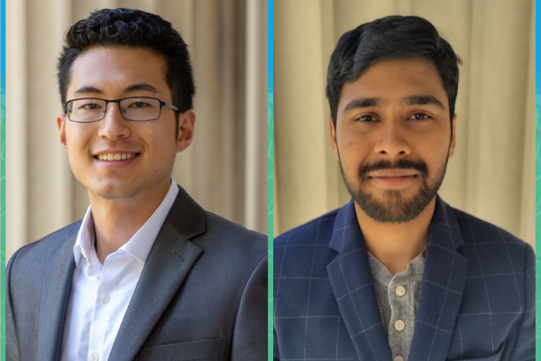 Jonathan Bessette (left) received the Rasikbhai L. Meswani Fellowship for Water Solutions and Akash Ball received the 2024-25 J-WAFS Graduate Student Fellowship for Water and Food Solutions.