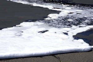 PFAS from firefighting foam washed up on a shoreline