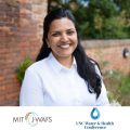 Headshot of Mrinalini Penumaka above the J-WAFS and UNC Water and Health Conference logos.